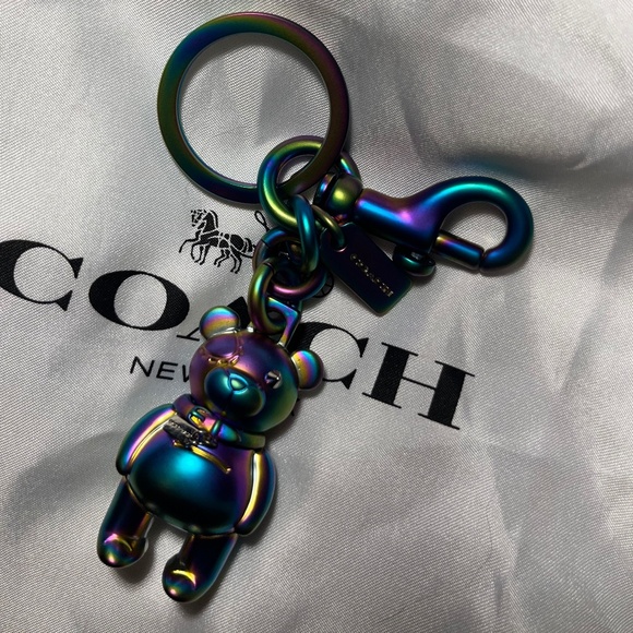 Iridescent oilslick coach teddy bear key chain - Picture 1 of 5